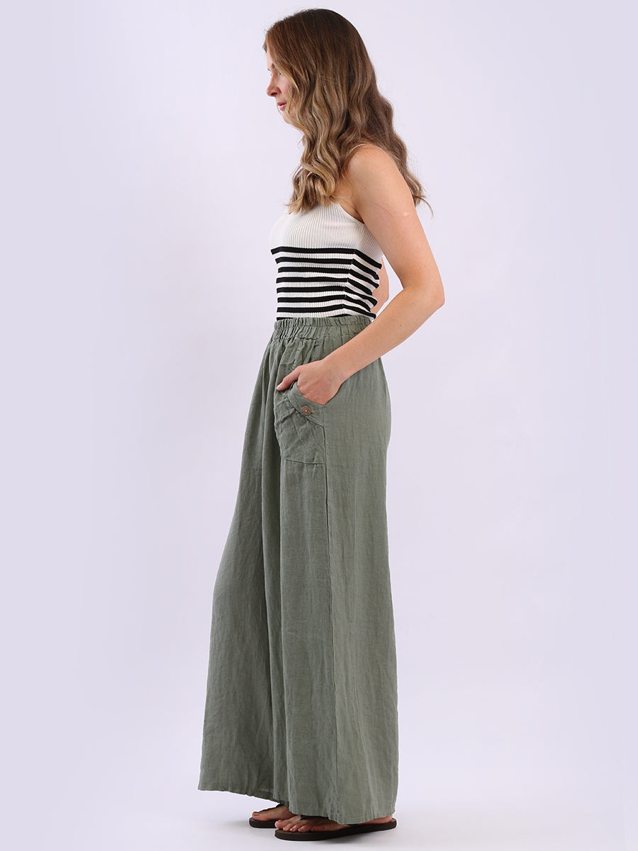 Wide Leg Solid Linen Pant