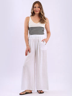 Wide Leg Linen Palazzo White
