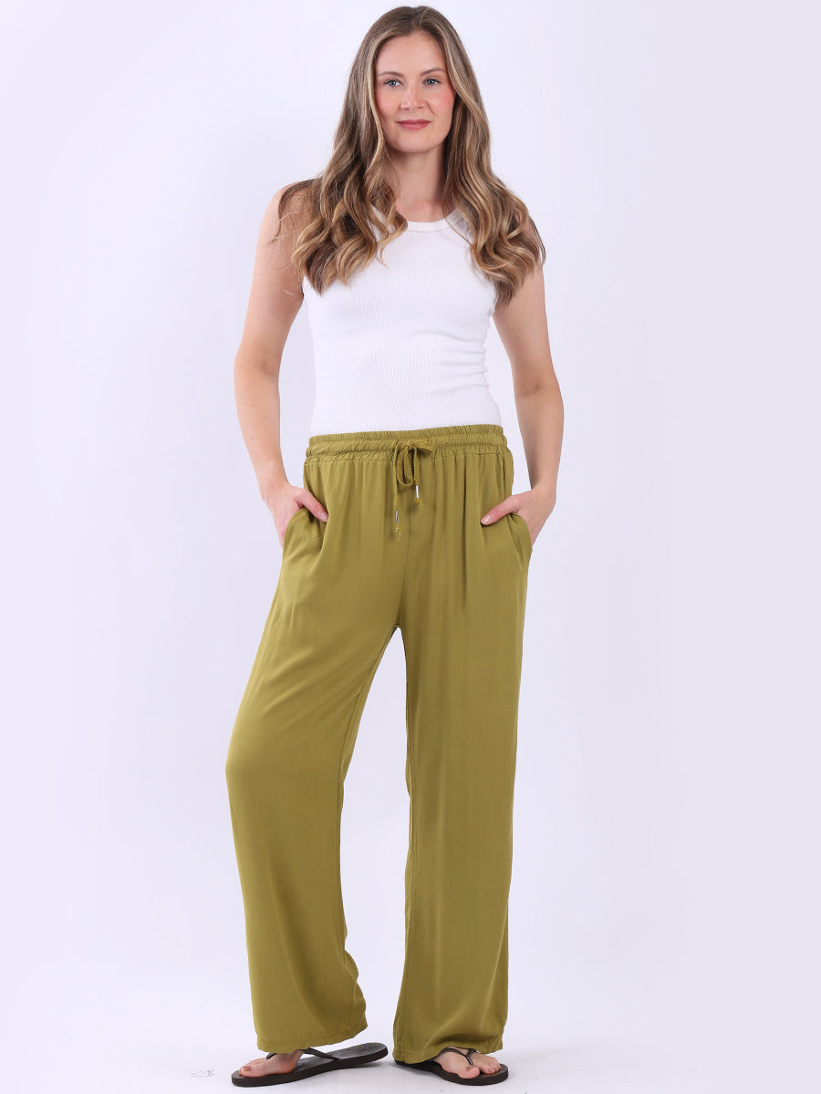Solid Cotton Summer Pants Olive