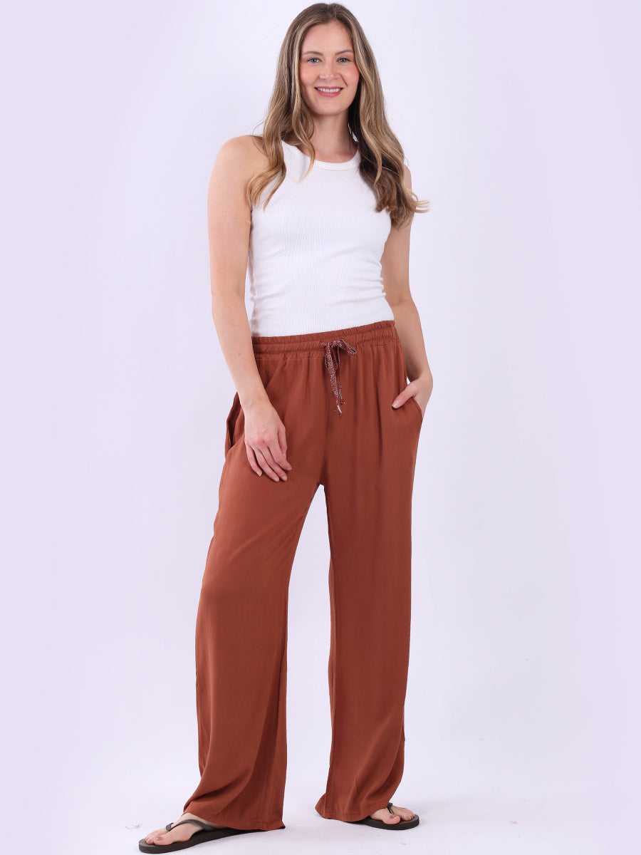 Solid Cotton Summer Pants Rust