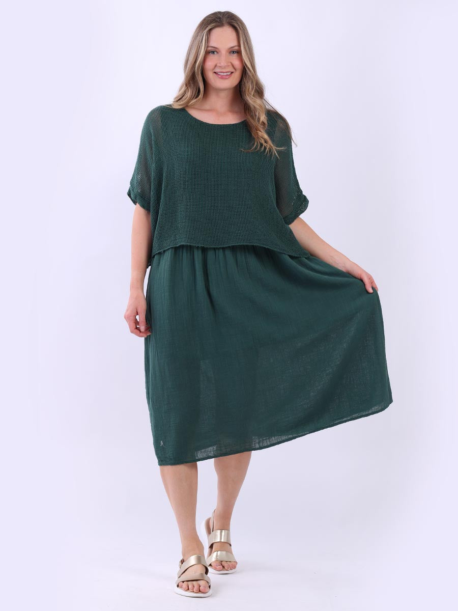 Mesh Net Cotton Midi Dress Bottle Green