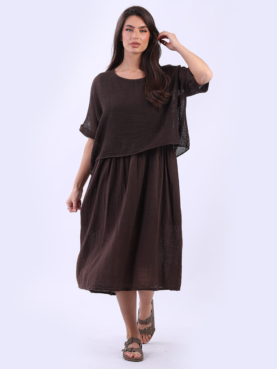 Mesh Net Cotton Midi Dress Chocolate