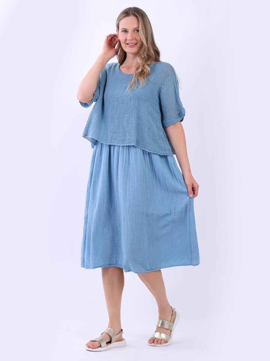 Mesh Net Cotton Midi Dress Denim