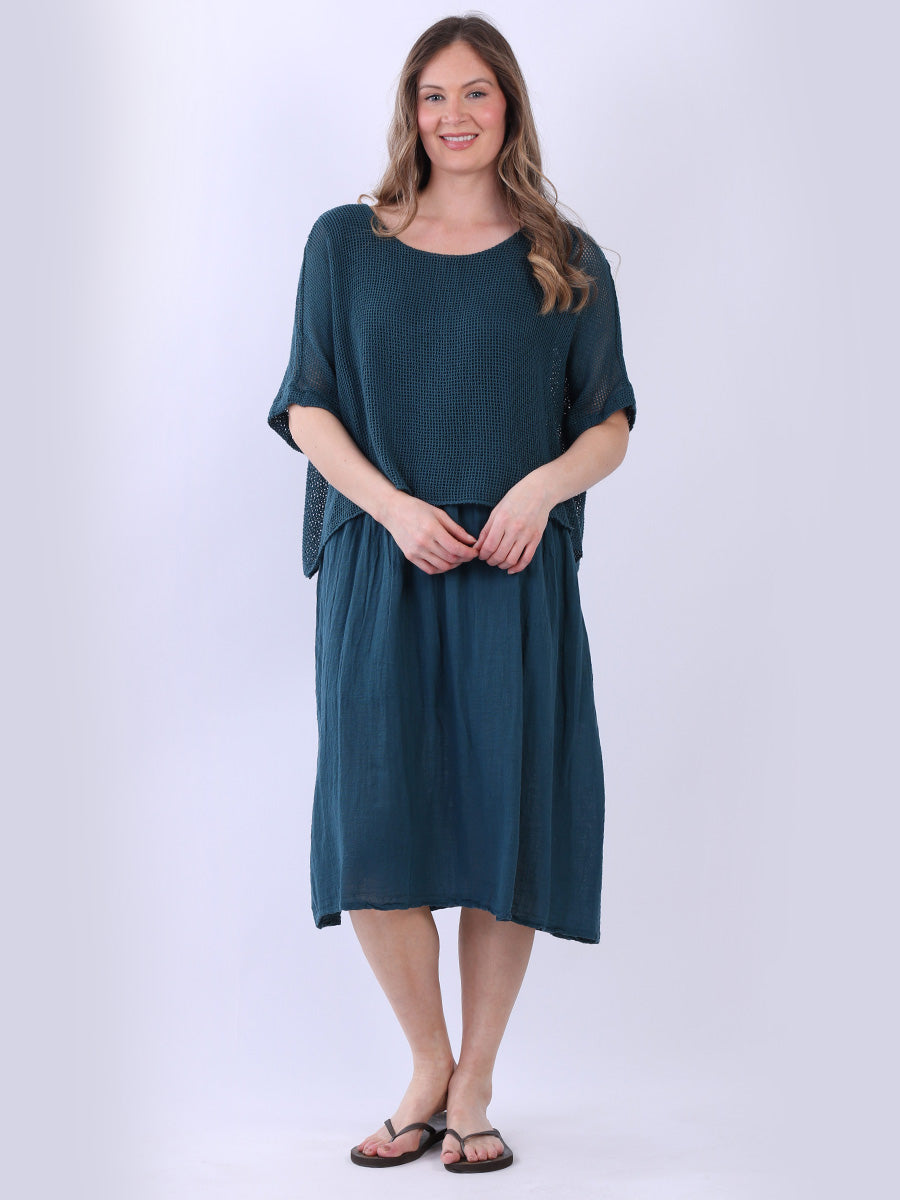 Mesh Net Cotton Midi Dress Teal