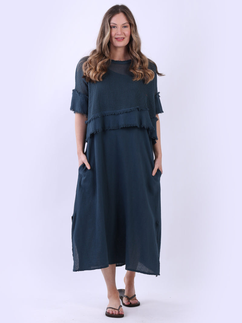 Mesh Net Cotton Dress Teal