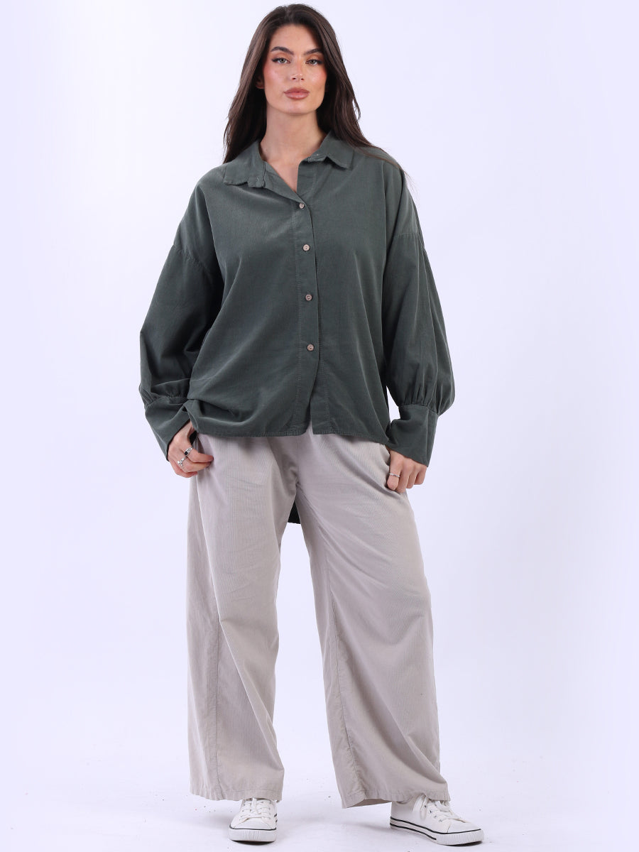 Solid Corduroy Women Shirt Khaki