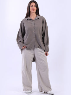 Solid Corduroy Women Shirt Mocha