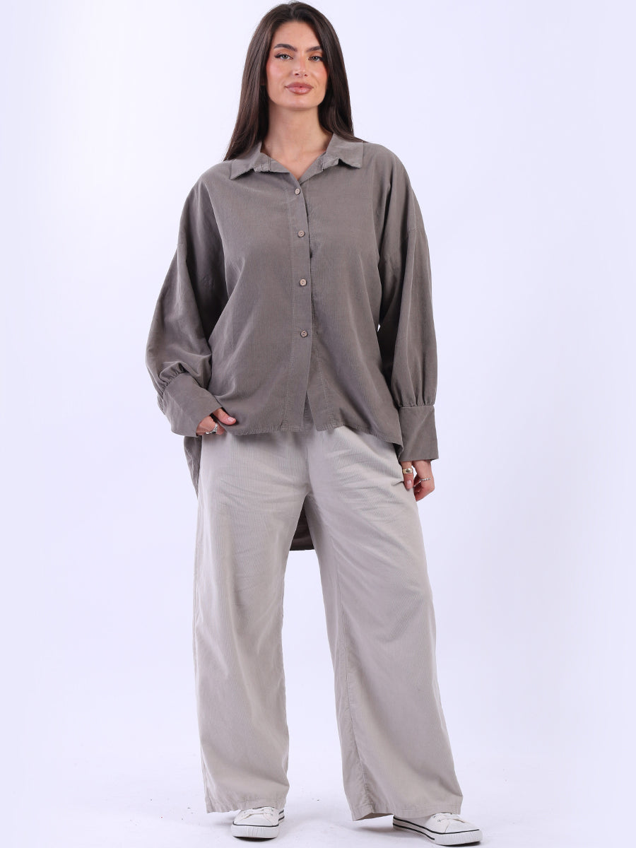 Solid Corduroy Women Shirt Mocha