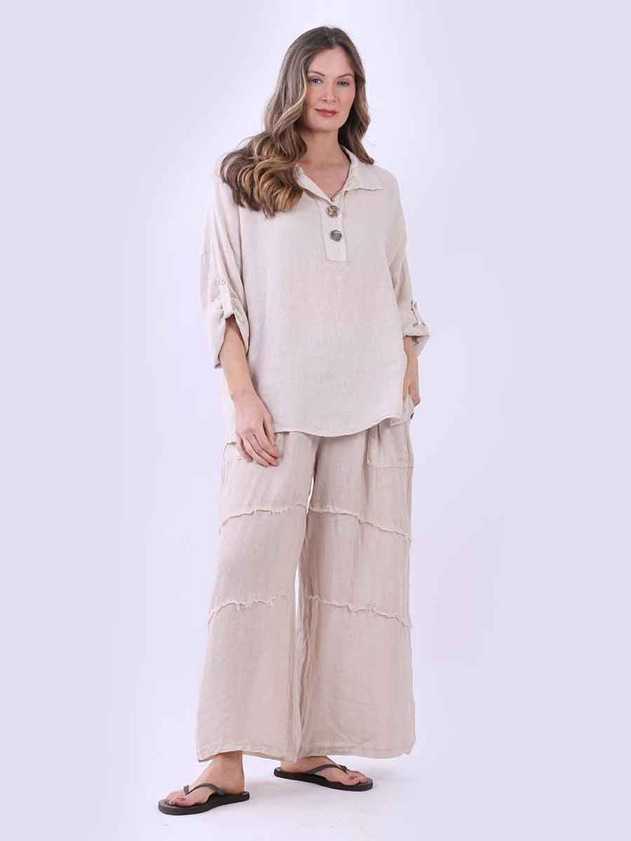Plain Linen Top Beige