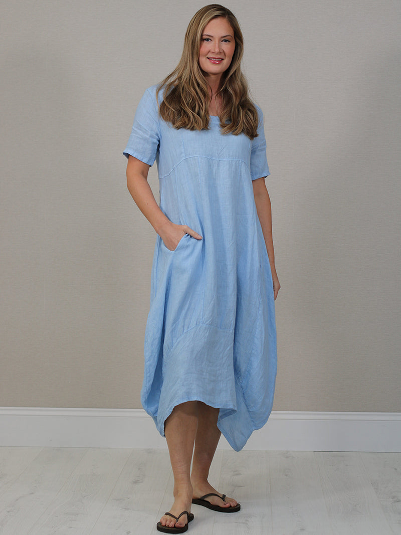 Square Neck Linen Dress Sky Blue