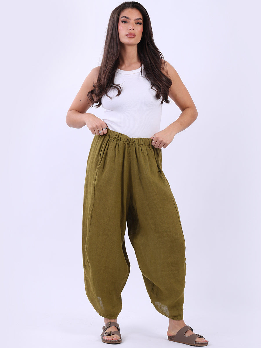Plain Linen Trouser Olive
