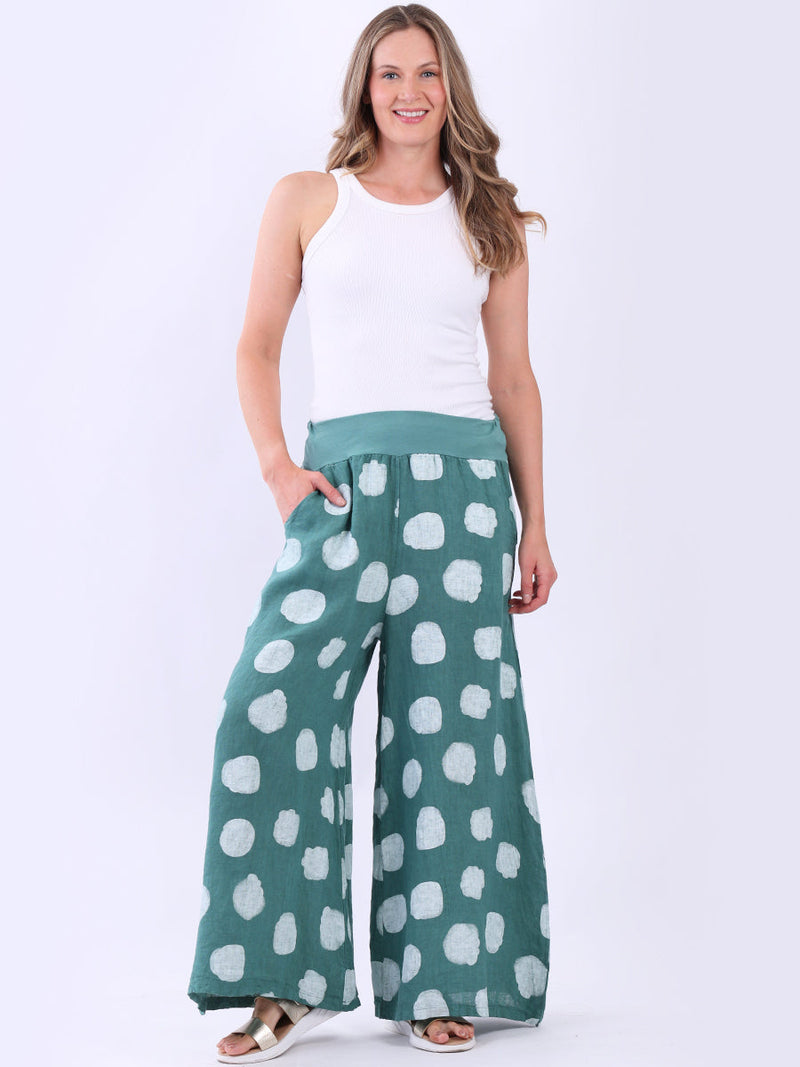 Polka Dot Linen Palazzo Ocean Blue