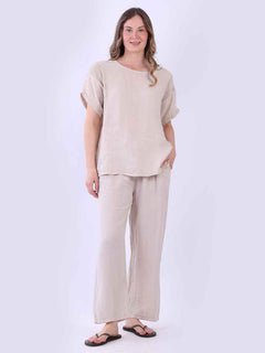 Mesh Net Linen Top Beige