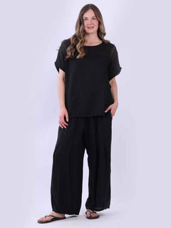 Mesh Net Linen Top Black