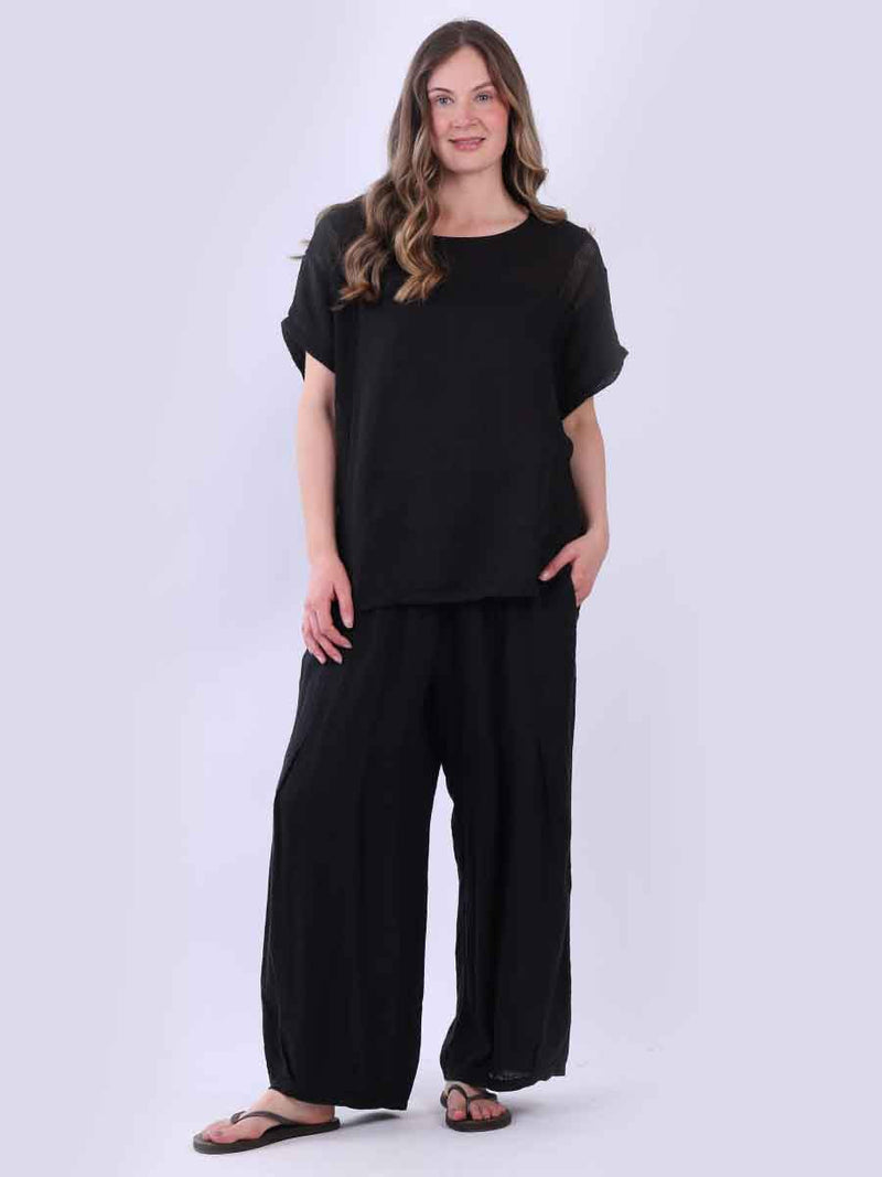 Mesh Net Linen Top Black