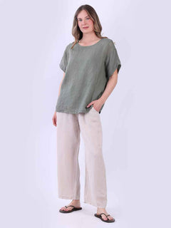 Mesh Net Linen Top Khaki