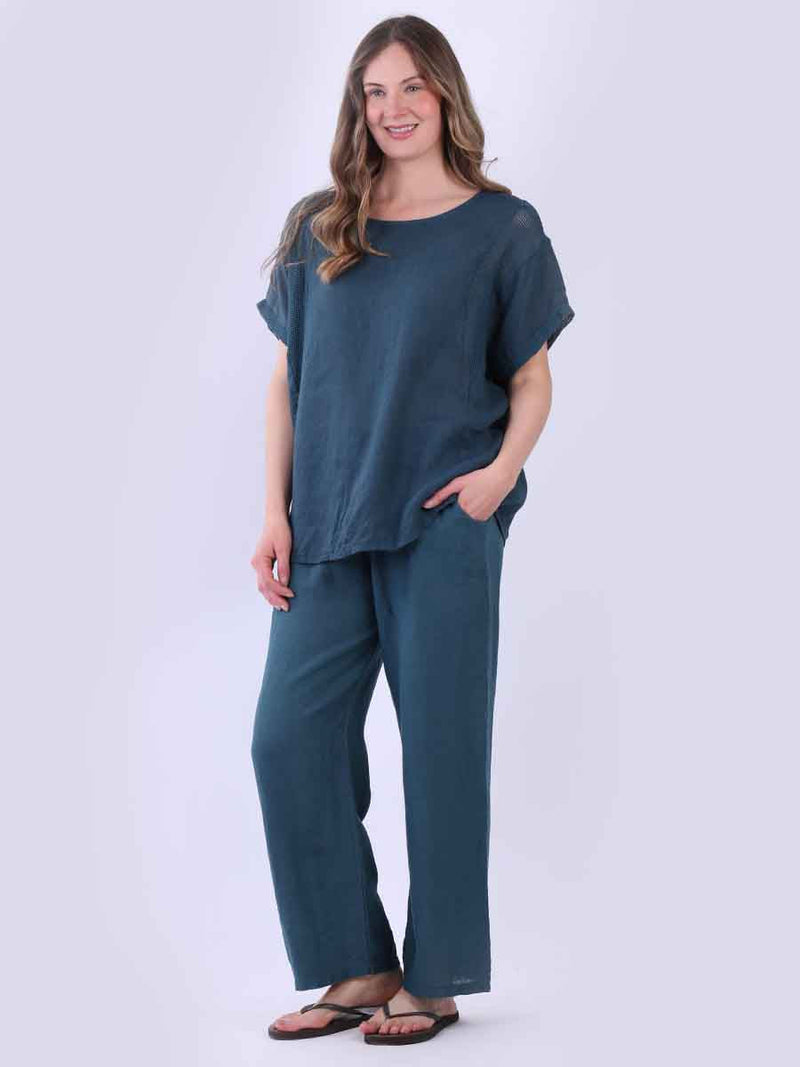 Mesh Net Linen Top Teal