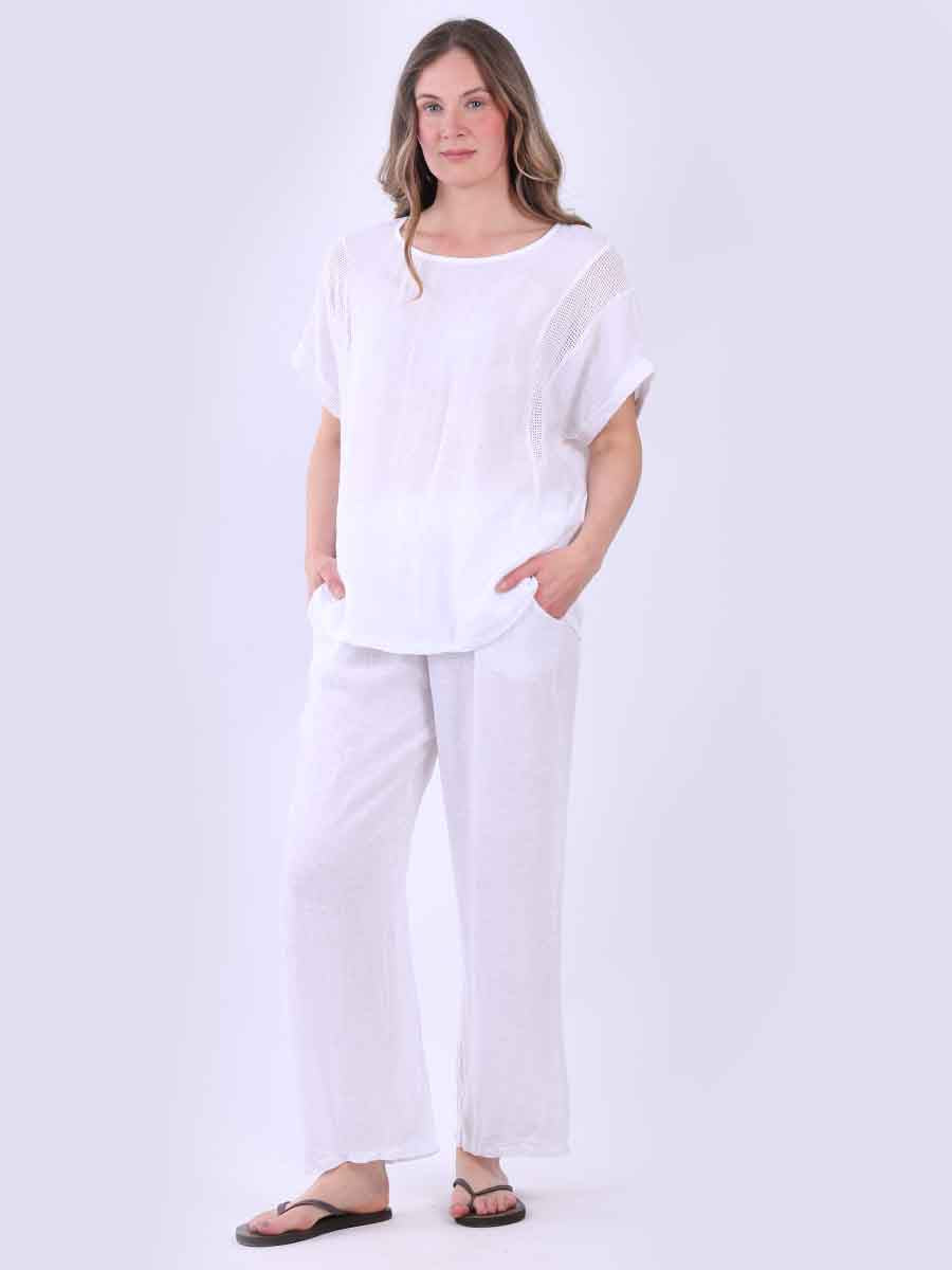 Mesh Net Linen Top White