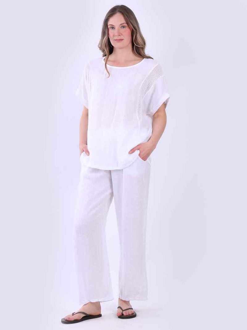 Mesh Net Linen Top White