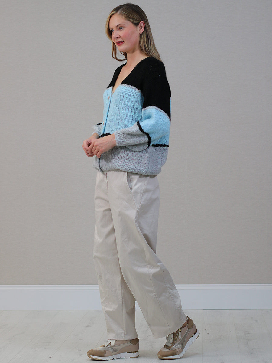 Color Block Front Button Wool Cardigan