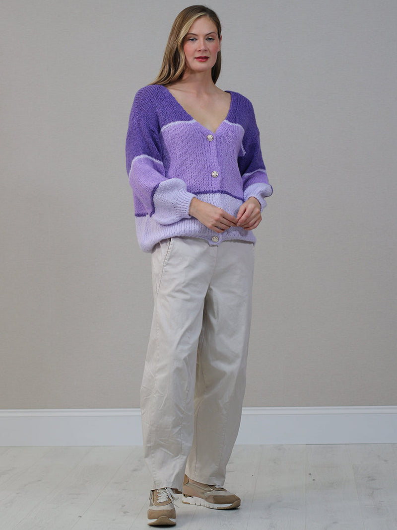 Button Down Knitted Cardigan Purple