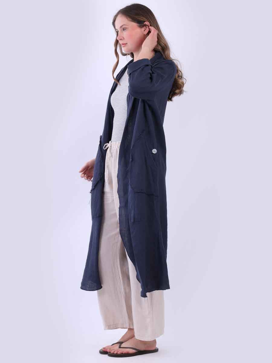 Plain Linen Open Front Cardigan