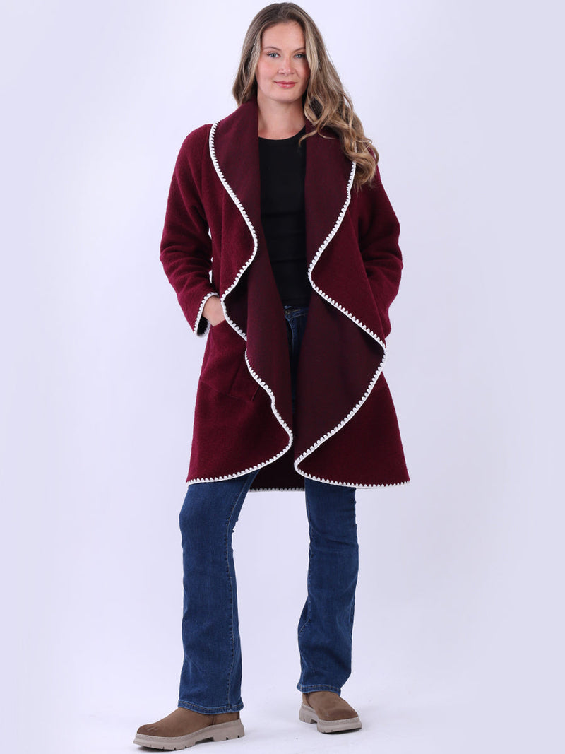 Women Wool Coat Wine