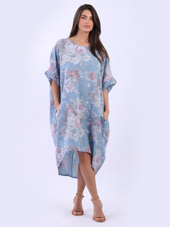 Oversized Floral Linen Dress Denim