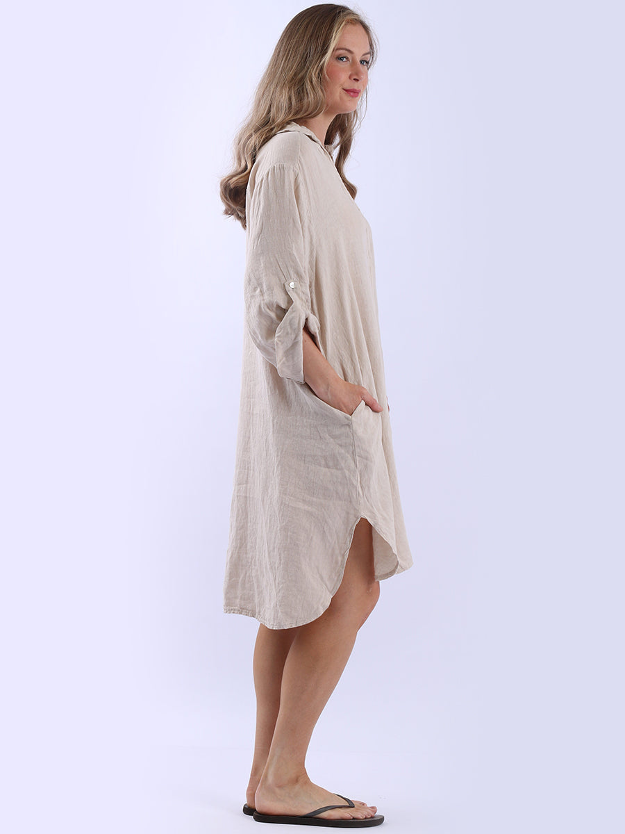 Plus Size Solid Linen Collared Dress