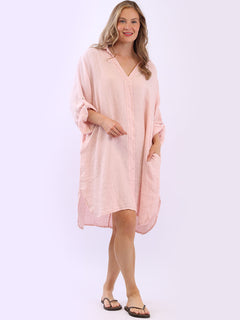 Oversized Linen Dress Pink