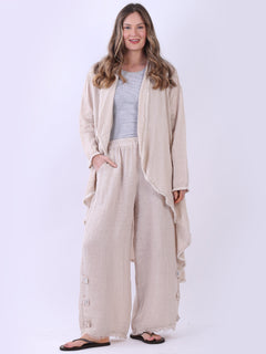 Plain Linen Cardigan Beige