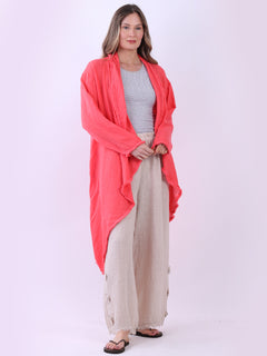 Plain Linen Cardigan Coral