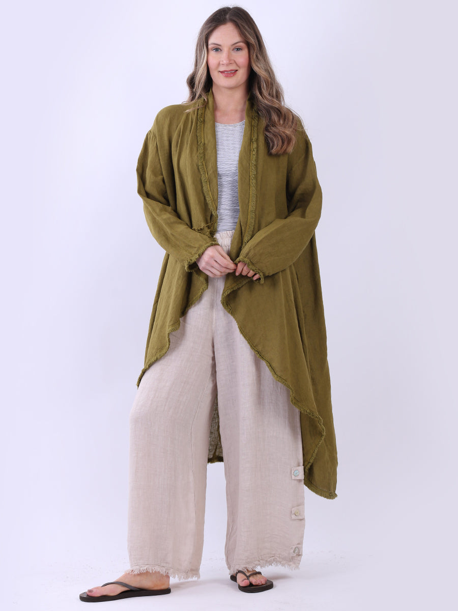 Plain Linen Cardigan Olive