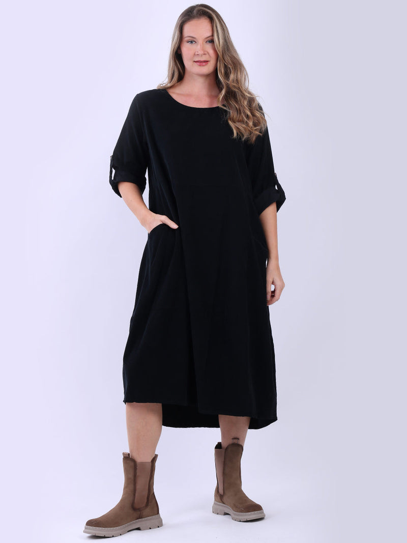 Oversized Cotton Corduroy Dress Black