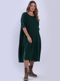 Oversized Cotton Corduroy Dress Bottle Green