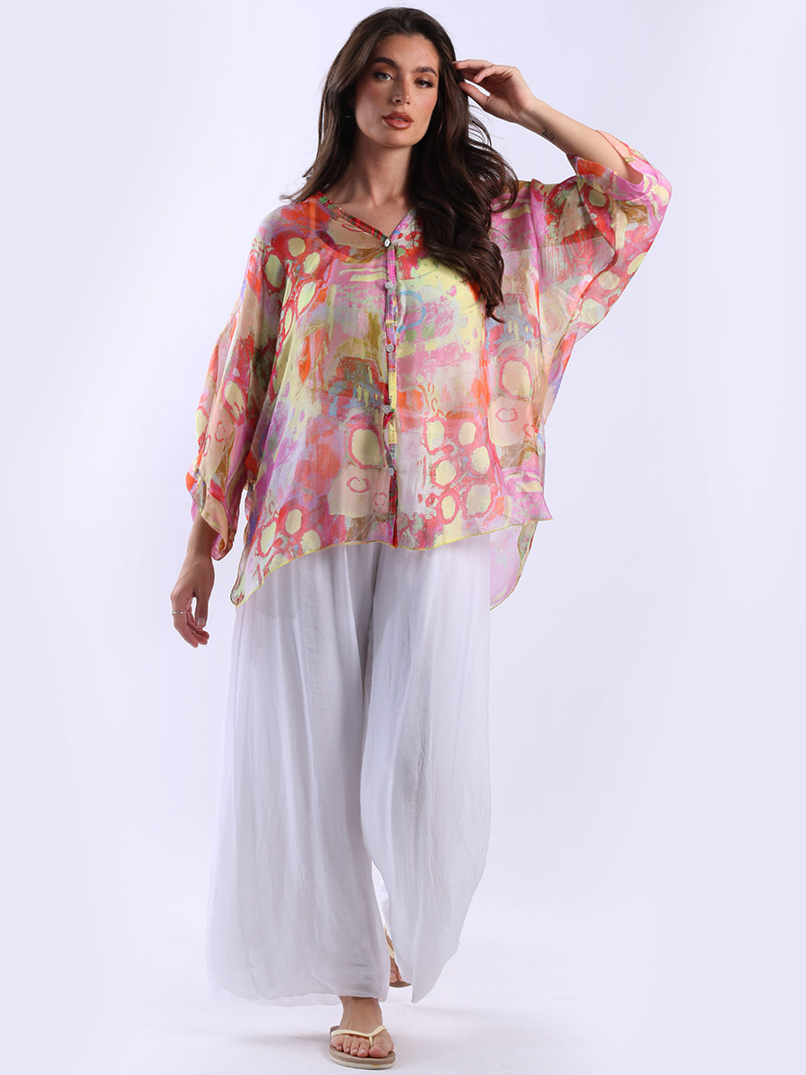 Oversized Button Down Tie Dyed Silk Shirt