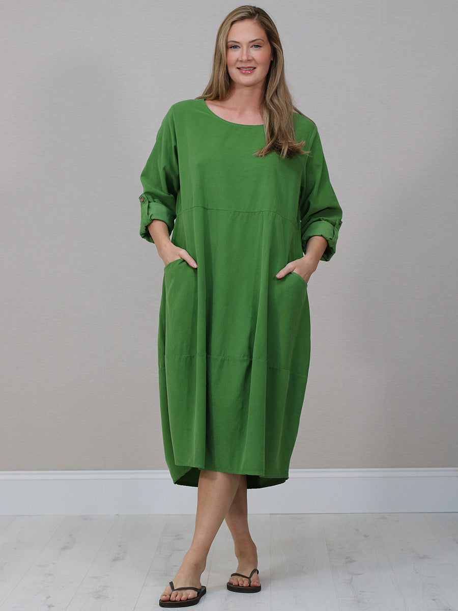 Oversized Cotton Corduroy Dress Lime Green