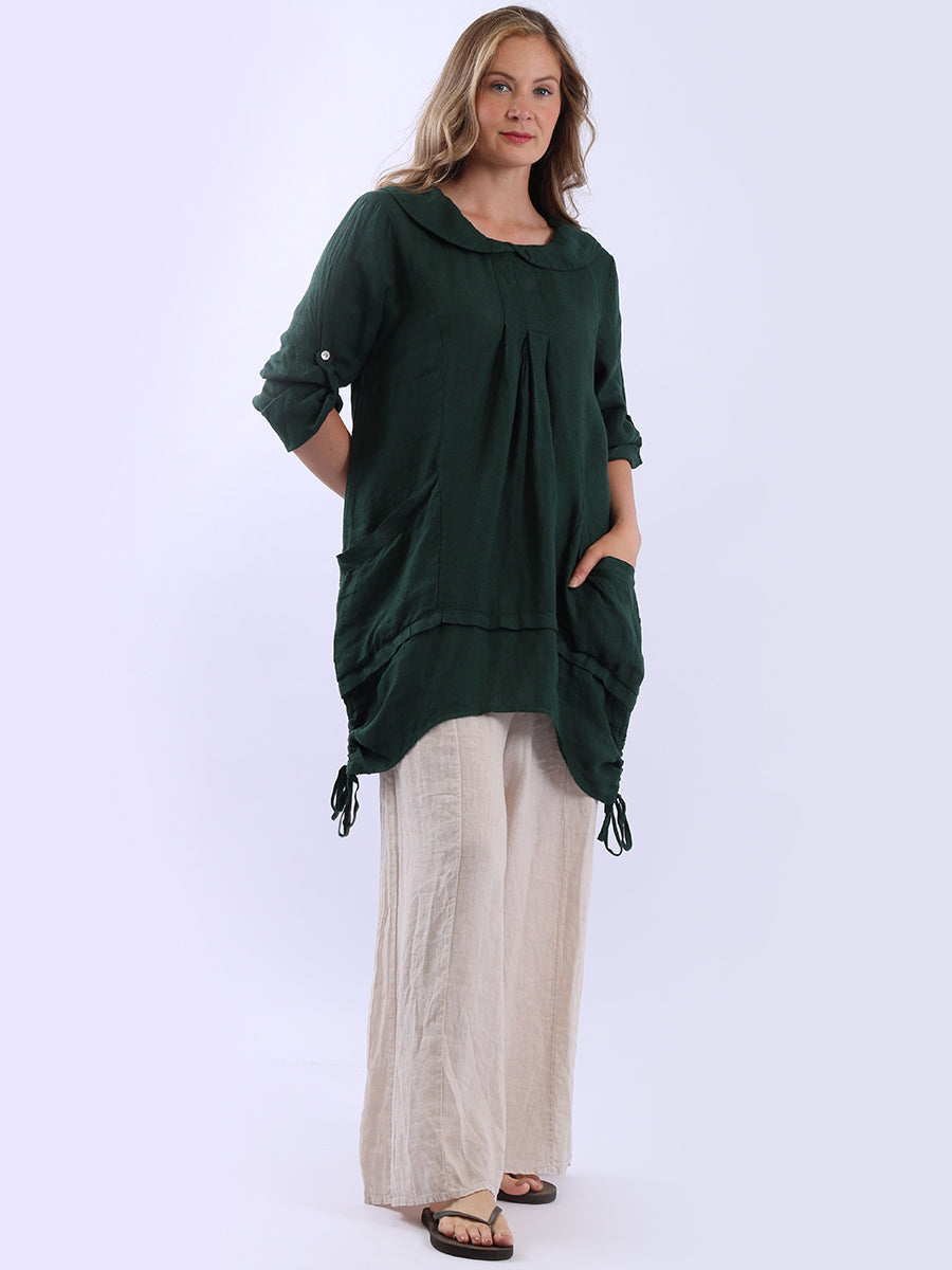 Linen Lagenlook Top Bottle Green