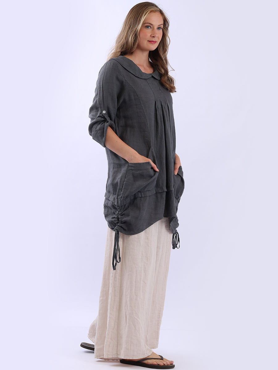 Tabbed Sleeves Peter Pan Linen Top