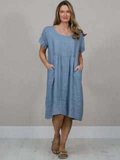 Plain Linen Quirky Dress Denim