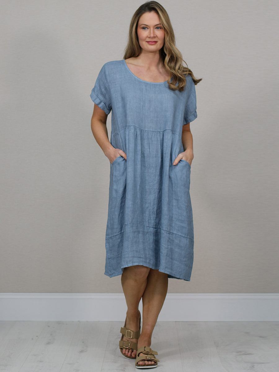 Plain Linen Quirky Dress Denim
