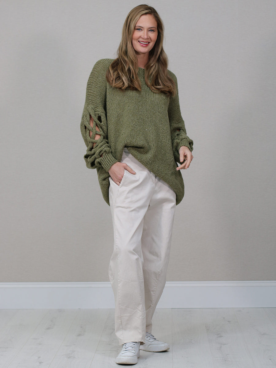 Plus Size Woolen Jumper Khaki