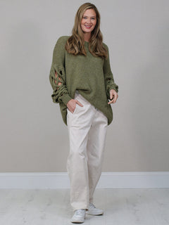 Plus Size Woolen Jumper Khaki