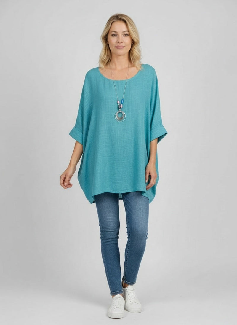 Necklace Crop Blouse Aqua