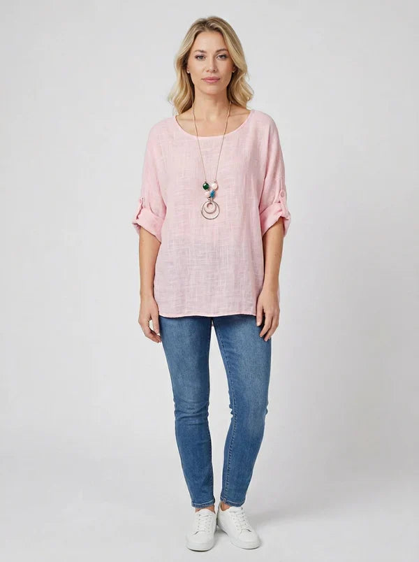 Necklace Crop Blouse Pink