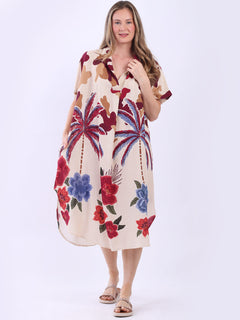 Oversized Digital Print Dress Wine