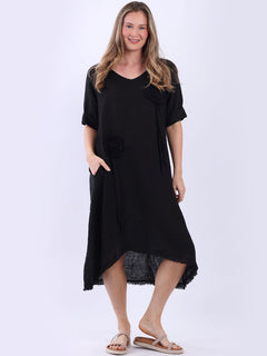 Oversized Plain Linen Dress Black