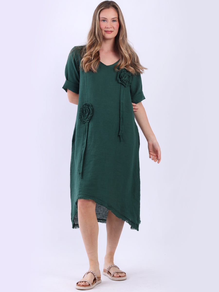 Oversized Plain Linen Dress Bottle Green