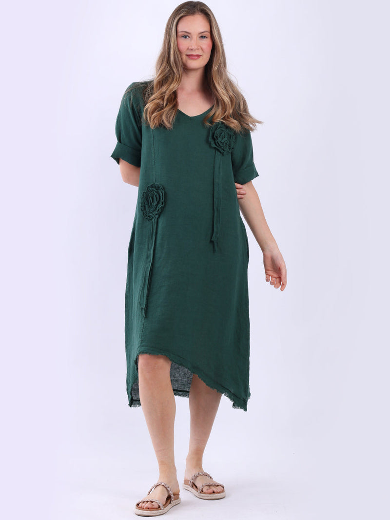 Oversized Plain Linen Dress Bottle Green
