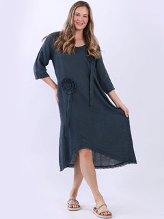 Oversized Plain Linen Dress Charcoal